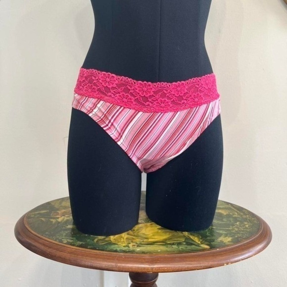 Vintage Victoria's Secret Pout Pink Striped Bikini Glitter  - Size M